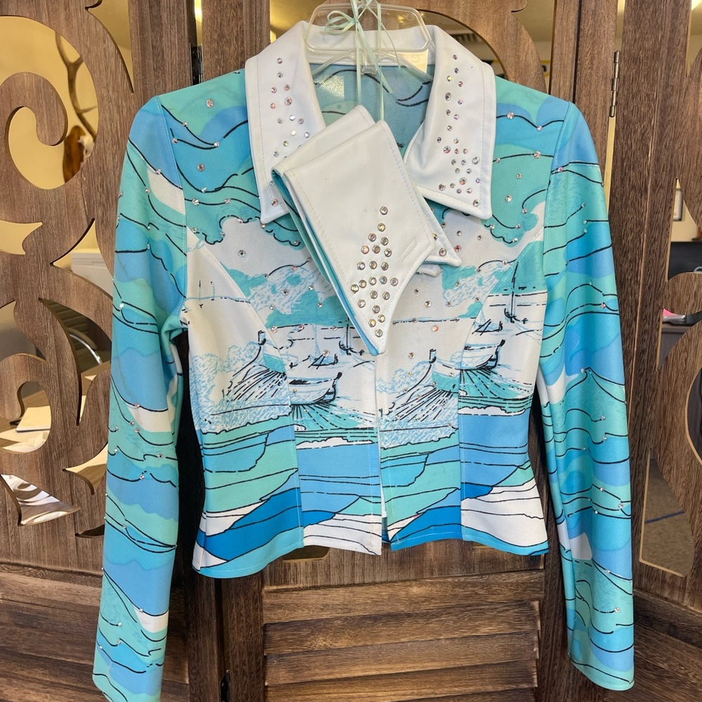 Coastal Cowgirl Western AQHA Show Blouse Day Shirt Zip Up Small